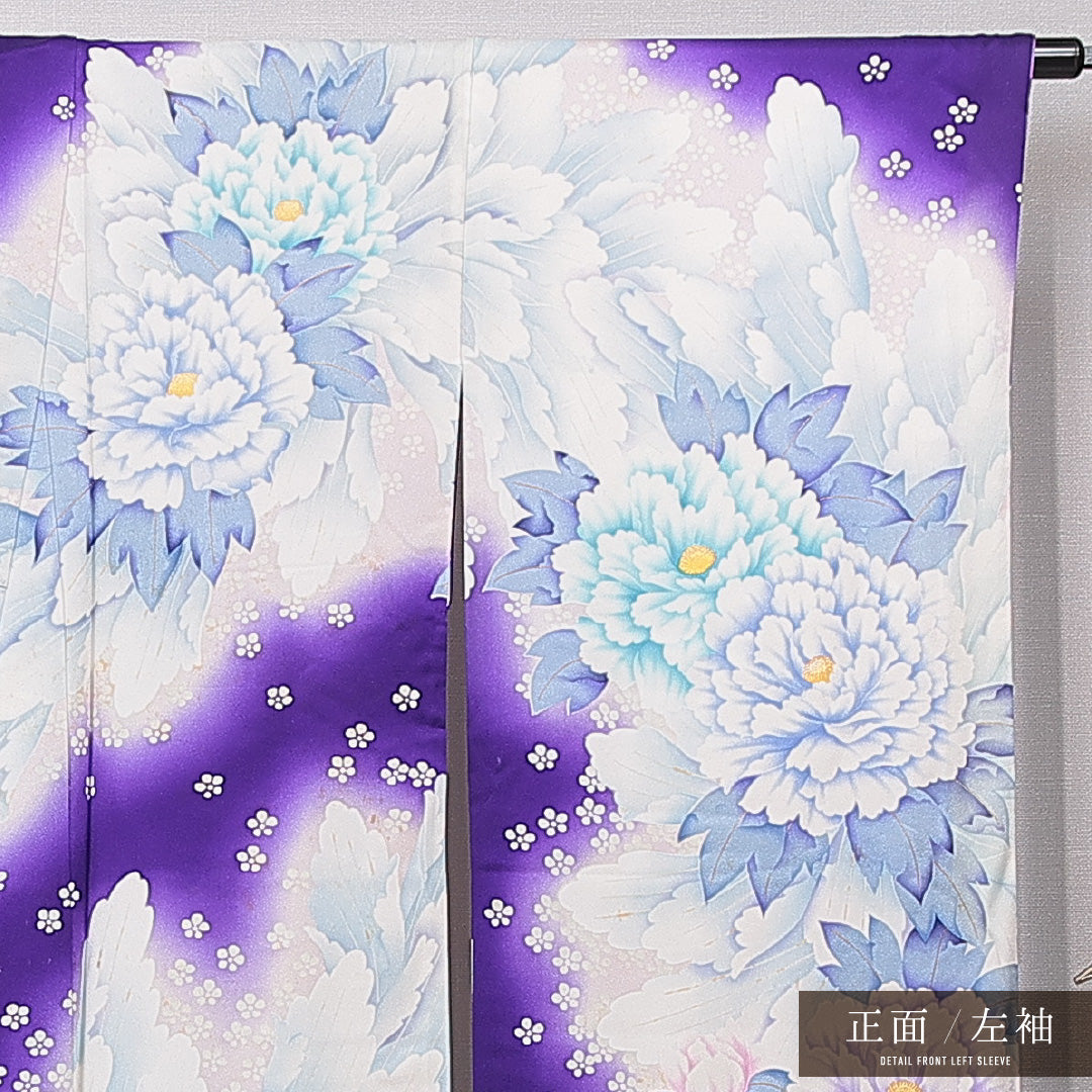 振袖 袷 身丈166cm 裄丈65cm 正絹 Cランク フォーマル 広衿 XLサイズ 牡丹 白系 LP 1215-06992
