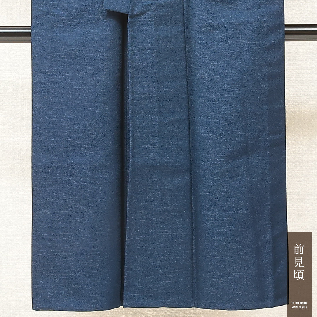 洗える着物 ウールの男着物 単衣 身丈135cm 裄丈67cm ウール Aランク カジュアル 棒衿 Sサイズ 無地 紺系 RP 1224-17192