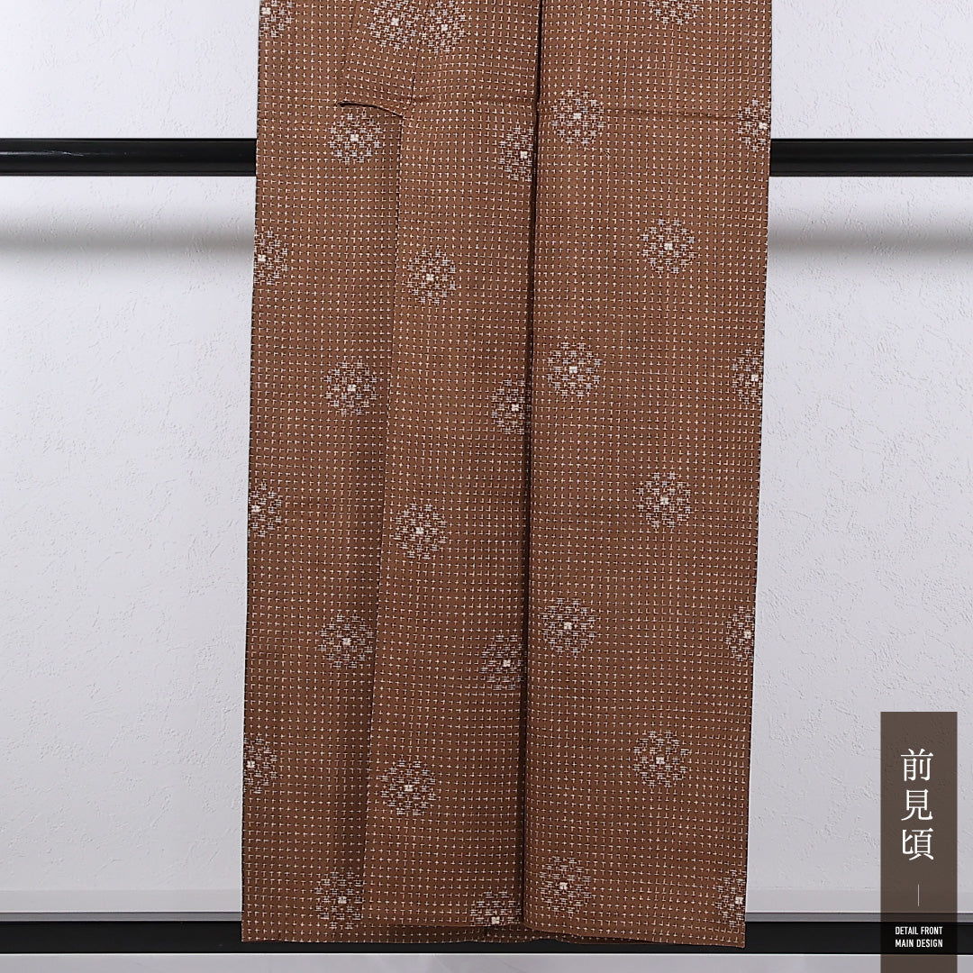 アンティーク 紬 単衣 身丈151cm 裄丈64cm 正絹 Bランク バチ衿 Sサイズ 居敷当て 肩当て 十字絣 茶系 RP 1223-17341