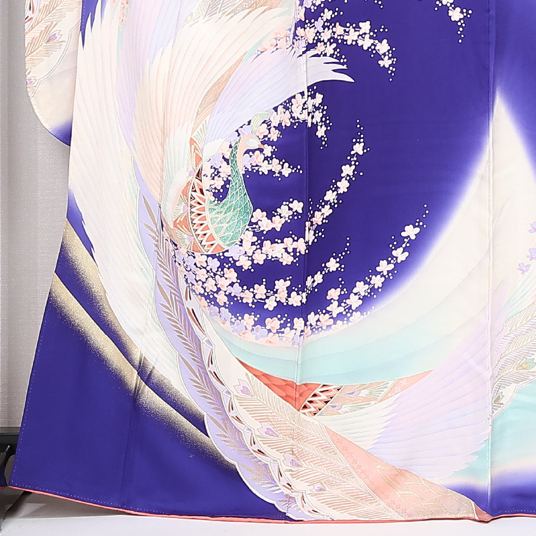 振袖 袷 身丈166cm 裄丈65cm 正絹 Bランク フォーマル 広衿 XLサイズ 鳳凰 青系 RP 1215-06801