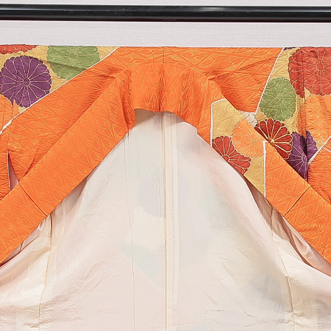 振袖 袷 身丈168cm 裄丈66cm 正絹 Sランク フォーマル 広衿 XLサイズ 金駒刺繍 菊 朱系 RP 1215-07010