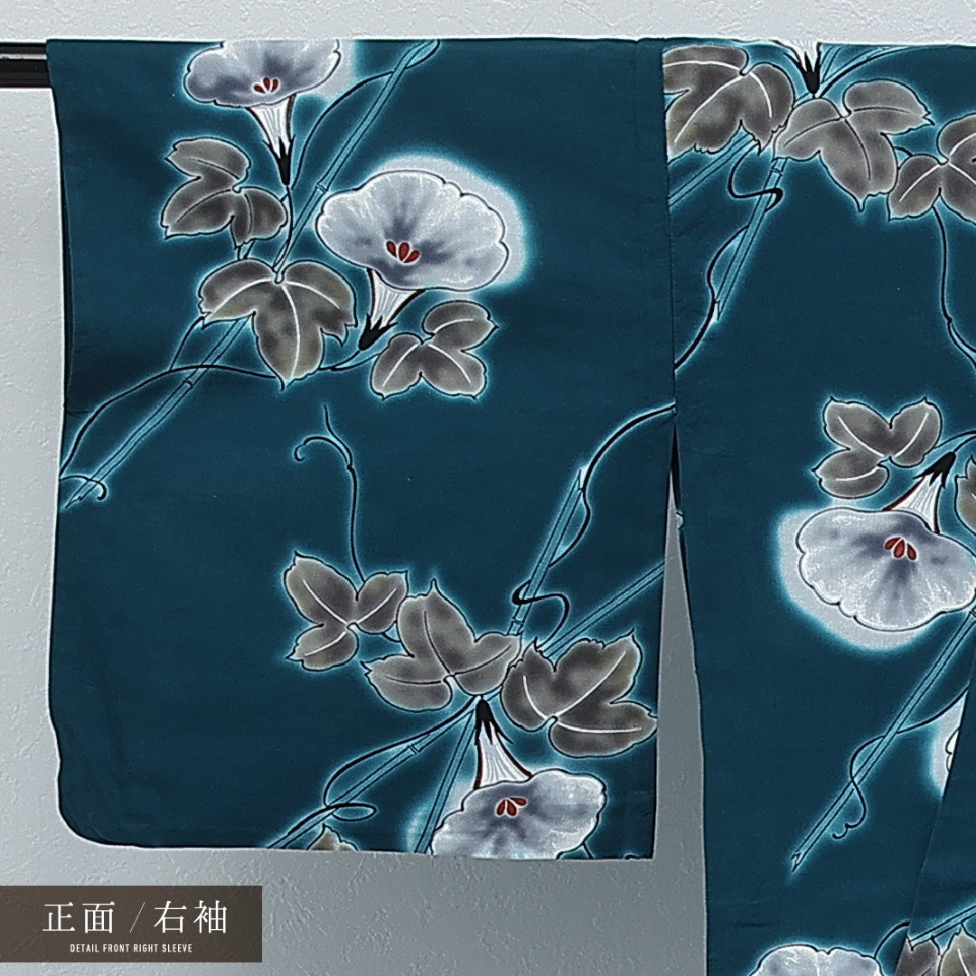 夏物 洗える着物 木綿の浴衣 身丈154cm 裄丈67cm 木綿 Sランク カジュアル バチ衿 Mサイズ 朝顔 青系 RP 1225-17253
