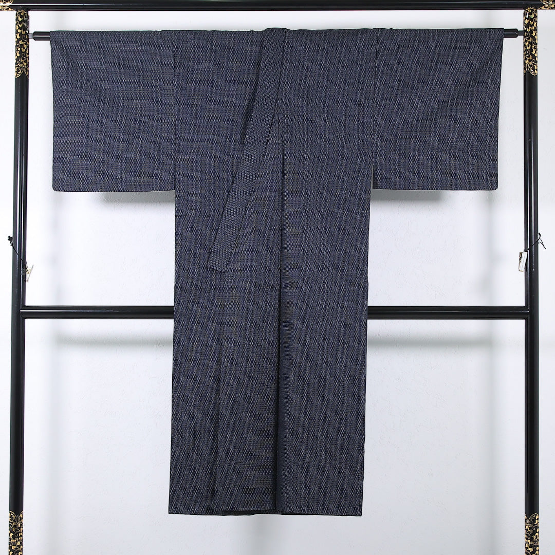アンサンブル 男着物 (紬) 袷 身丈132cm 裄丈67cm 正絹 Bランク インフォーマル 棒衿 Lサイズ 抽象柄 紺系 RP 1224-17362