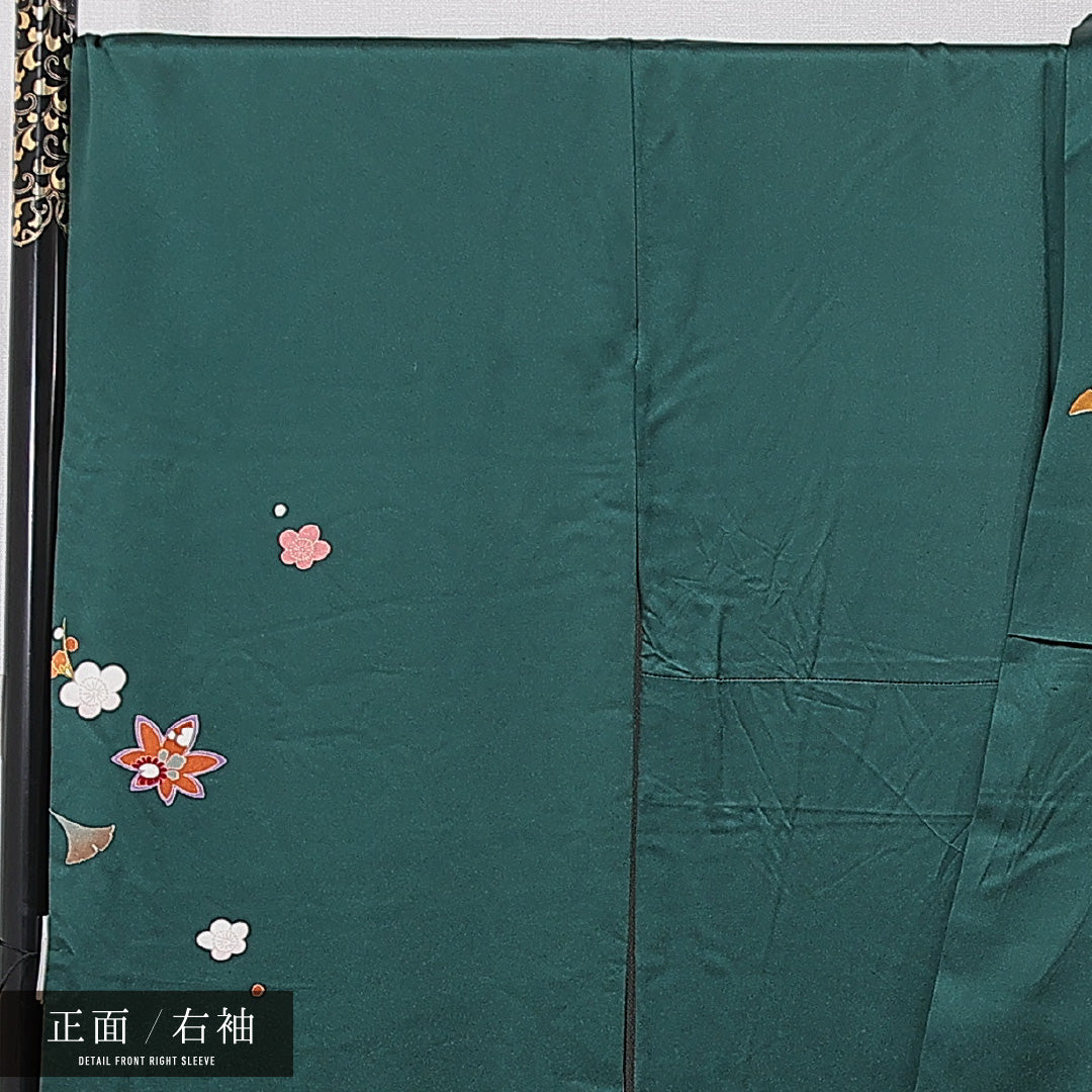振袖 袷 身丈167cm 裄丈71cm 正絹 Aランク フォーマル 広衿 XLサイズ 毬 牡丹 緑系 RP 1215-06985