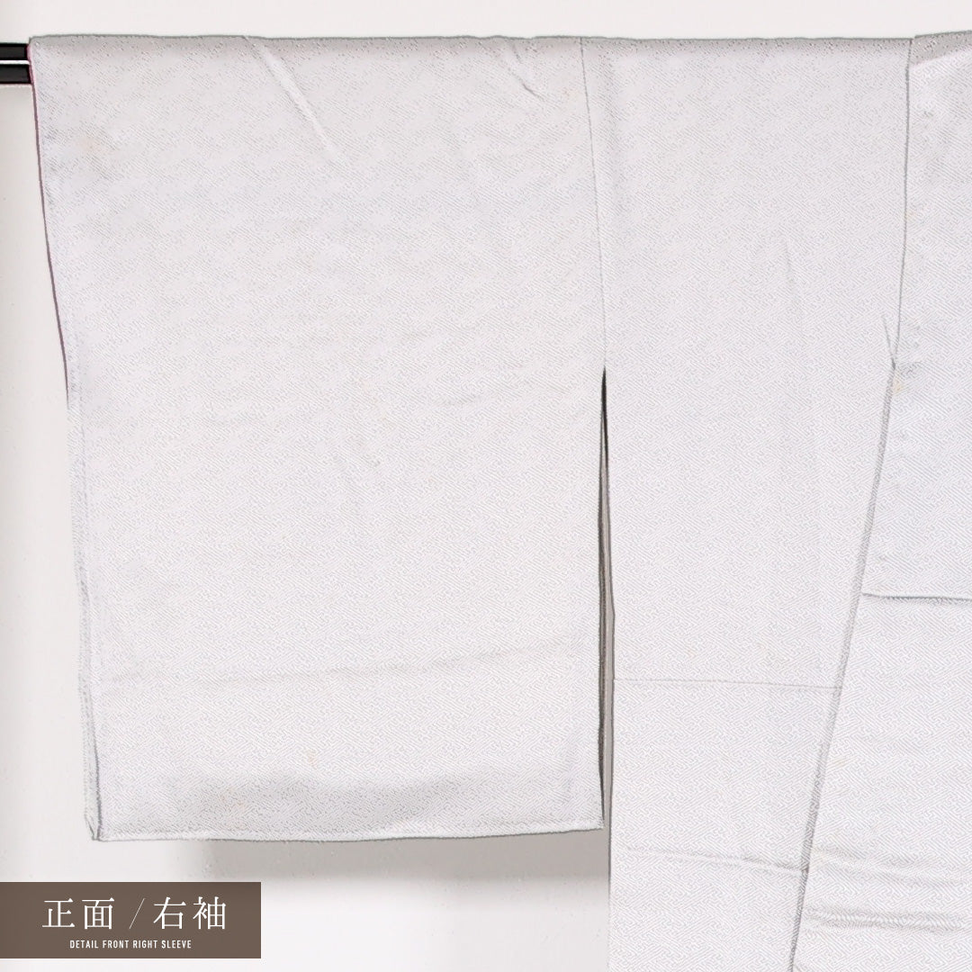 訪問着 袷 身丈161cm 裄丈65cm 正絹 Cランク セミフォーマル 広衿 Lサイズ 刺繍 花扇 グレー系 RP 1217-17519