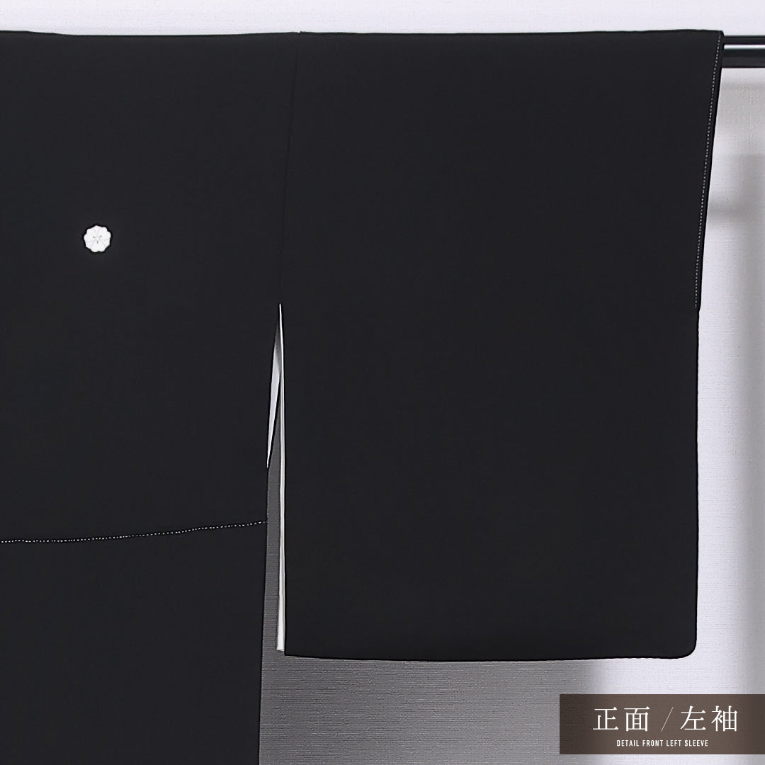 黒留袖 袷 身丈159cm 裄丈64cm 正絹 Sランク 五つ紋 (剣片喰) フォーマル 広衿 Mサイズ 比翼 唐華 鳳凰 青系 RP 1213-06686