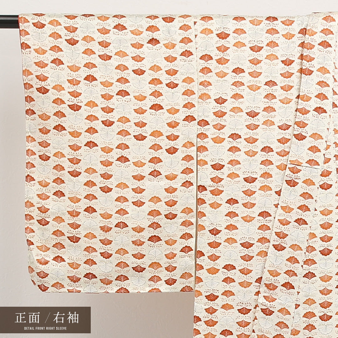 洗える着物 小紋 袷 身丈152cm 裄丈62cm ポリエステル Sランク インフォーマル 広衿 Sサイズ 銀杏 クリーム系 LP 1221-17287