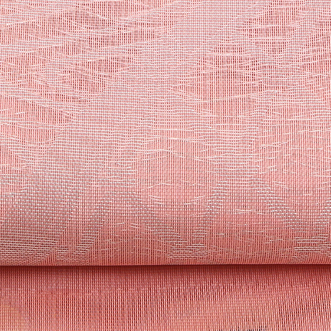 夏物 本袋帯 帯丈444cm 正絹 六通 証紙番号56 洛陽織物（旧滋賀辰） セミフォーマル 光悦垣 流水 証紙 ピンク系 1243-02468