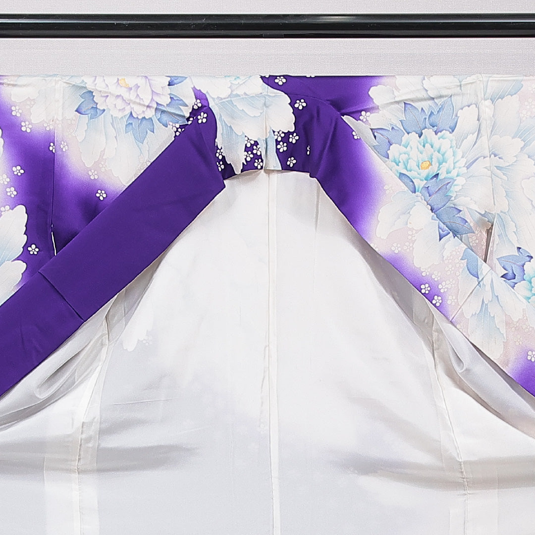 振袖 袷 身丈166cm 裄丈65cm 正絹 Cランク フォーマル 広衿 XLサイズ 牡丹 白系 LP 1215-06992