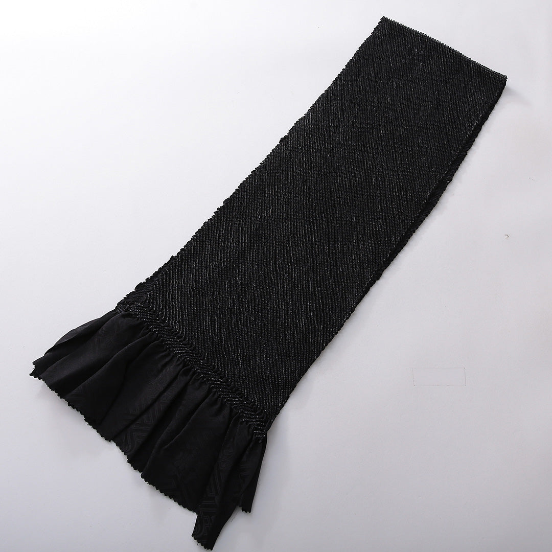 未使用品 帯締め・帯揚げセット 弔事用 正絹 丸組紐 総絞り 黒系 1254-01066