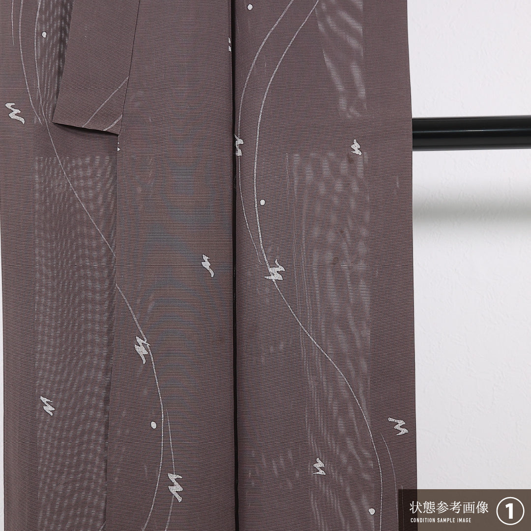 夏物 小紋 絽 身丈154cm 裄丈61cm 正絹 Bランク インフォーマル バチ衿 XSサイズ 創作柄 紫系 RP 1221-17384