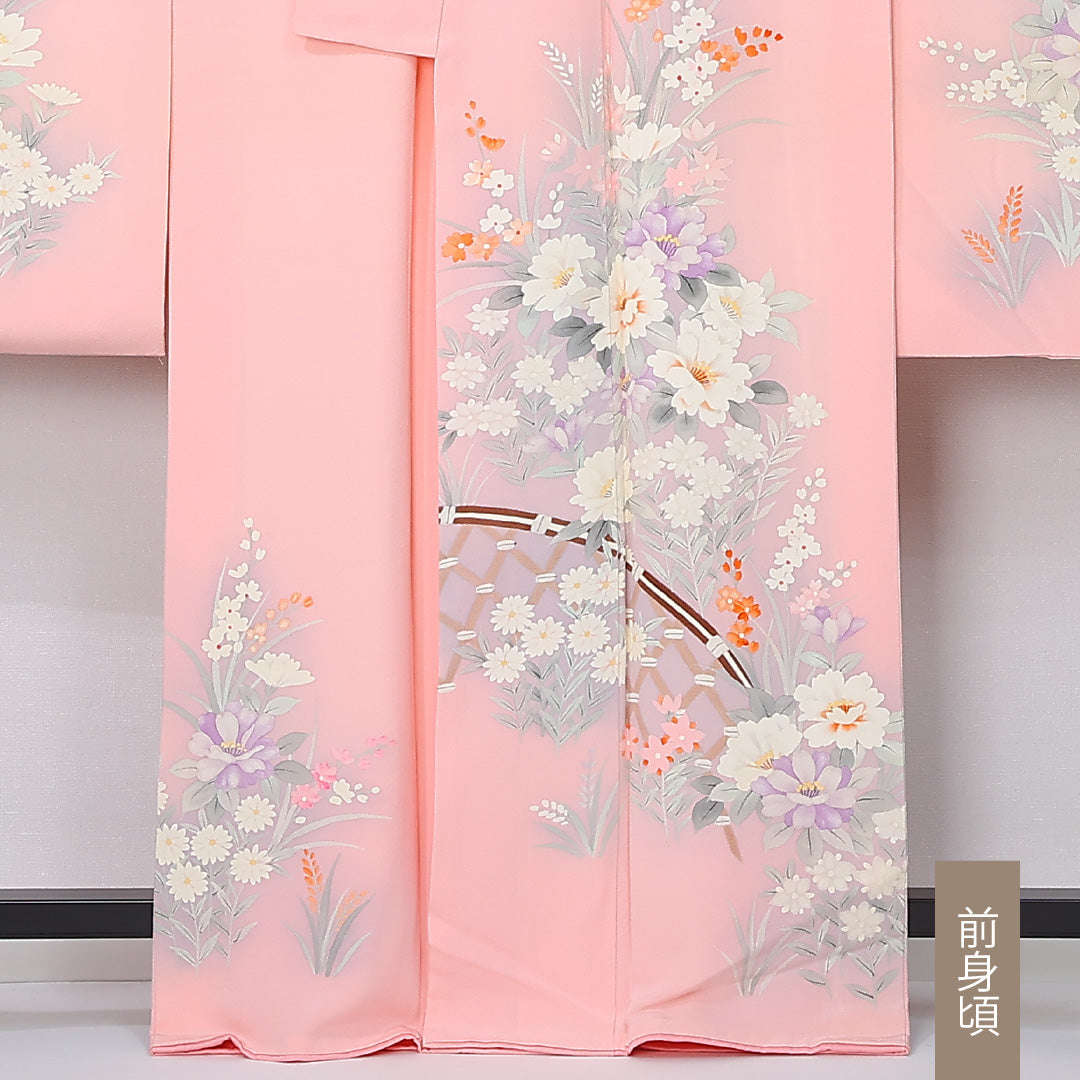 振袖 袷 身丈164cm 裄丈63cm 正絹 Sランク フォーマル 広衿 Lサイズ 牡丹 ピンク系 RP 1215-06772