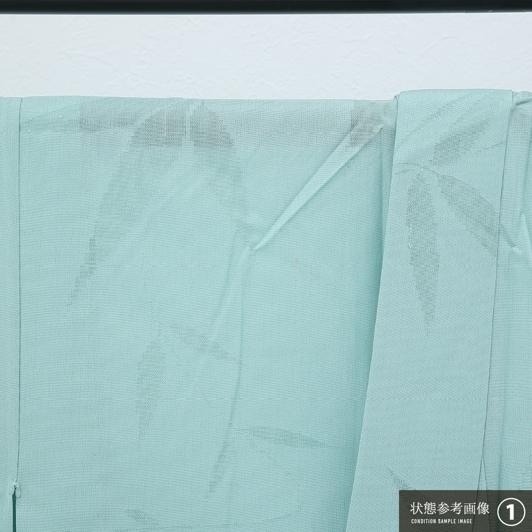 色無地 (紬) 単衣 身丈158cm 裄丈62cm 正絹 Aランク インフォーマル バチ衿 Mサイズ 笹 緑系 RP 1219-17264