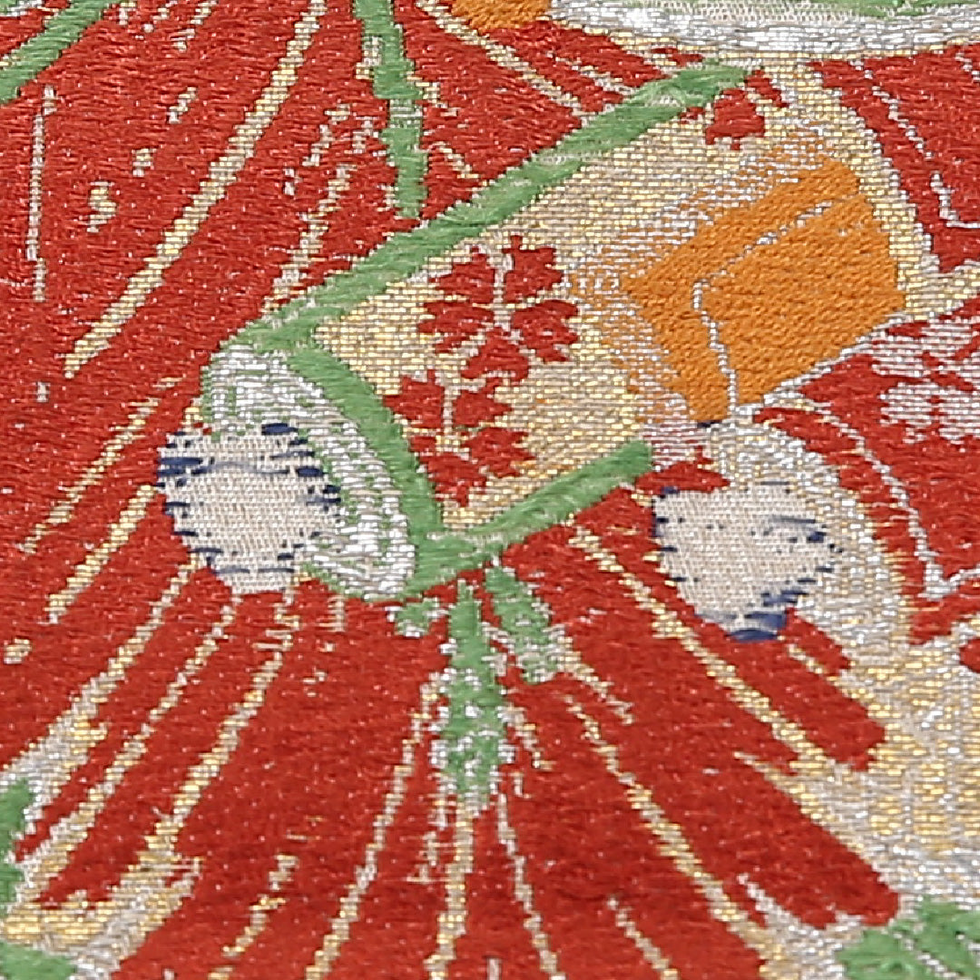 アンティーク丸帯】 吉祥文様 帯丈368cm 正絹 全通 クリーム系 1243-02605