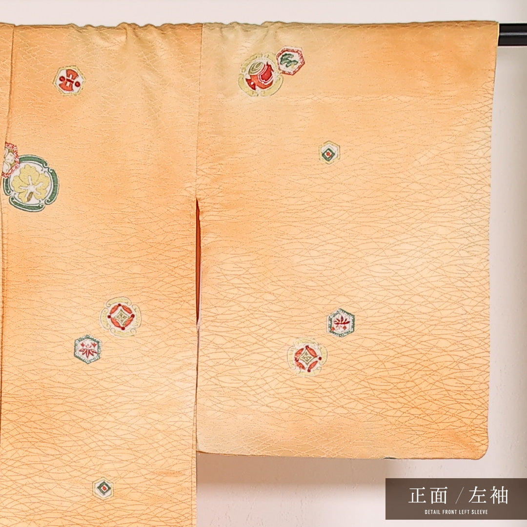 洗える着物 小紋 袷 身丈158cm 裄丈64cm ポリエステル Aランク 紋意匠 (松葉) インフォーマル 広衿 XLサイズ 古典柄 朱系 RP 1221-17436