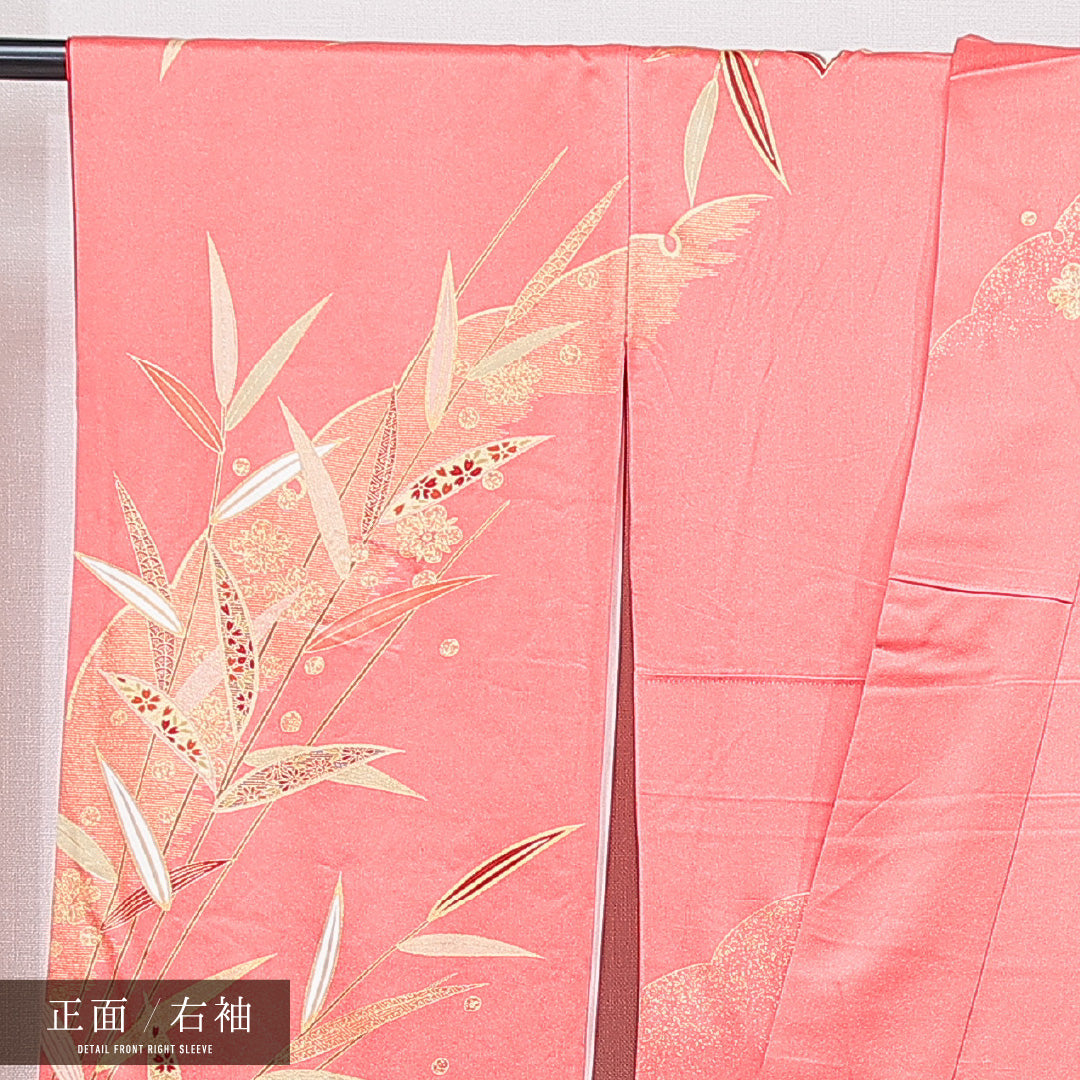 振袖 袷 身丈160cm 裄丈64cm 正絹 Sランク フォーマル 広衿 Lサイズ 蝶 光悦垣 ピンク系 RP 1215-07048