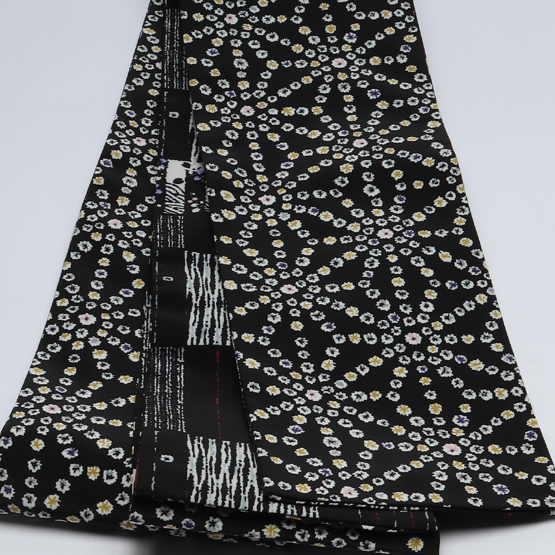 未使用品 半幅帯 帯丈408cm ポリエステル 全通 小袋帯 リバーシブル カジュアル 麻の葉 黒系 1247-00656