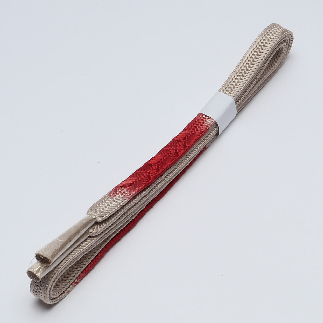未使用品 帯締め 平組紐 唐組 正絹 グレー系 赤系 1251-02073
