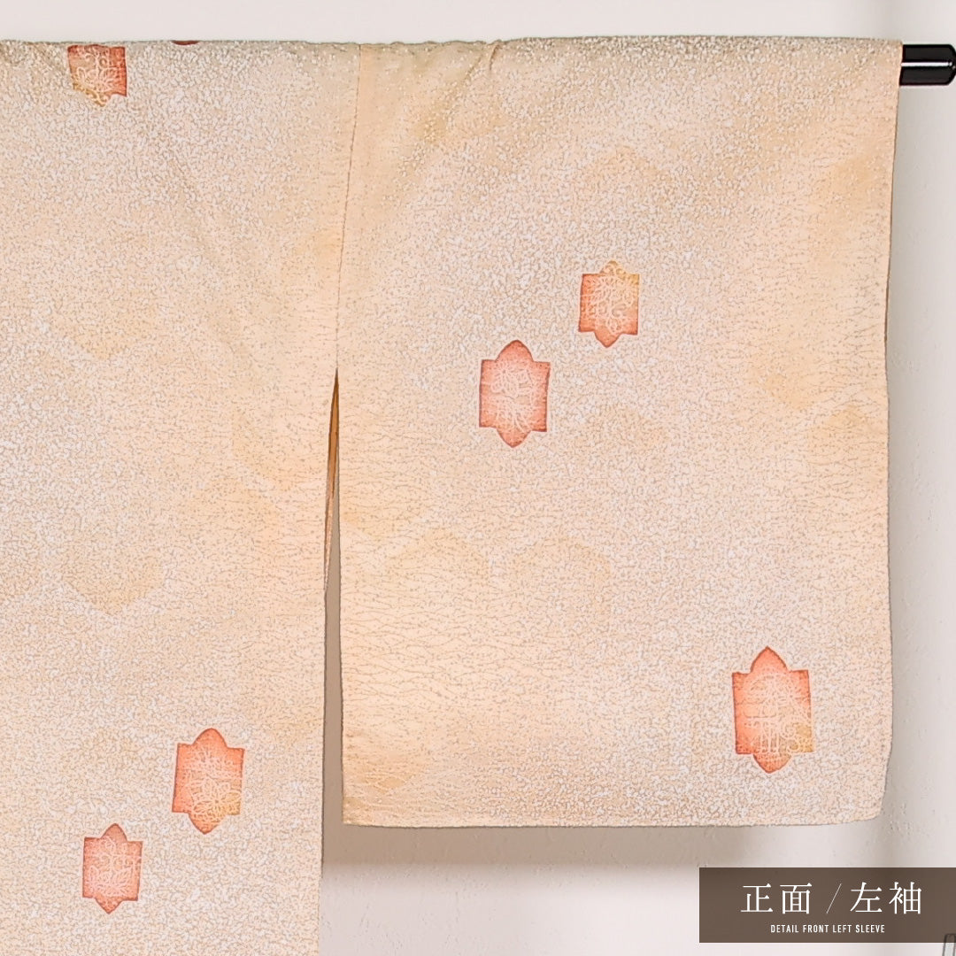 洗える着物 小紋 袷 身丈158cm 裄丈68cm ポリエステル Aランク インフォーマル 広衿 2XLサイズ 創作柄 朱系 LP 1221-17543