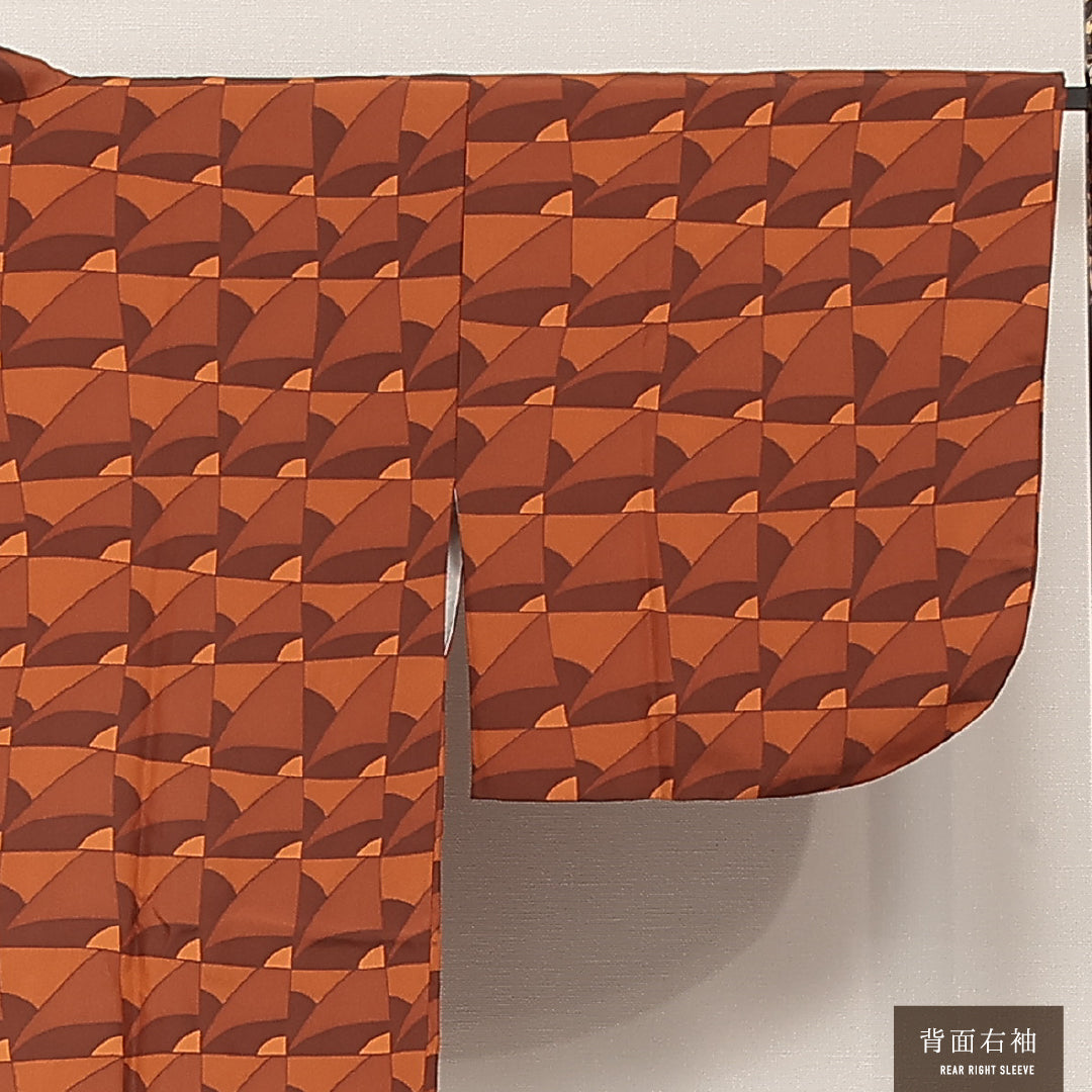 洗える着物 道中着 袷 身丈77cm 裄丈64cm ポリエステル Aランク カジュアル Mサイズ 朱系 GP 1236-17213