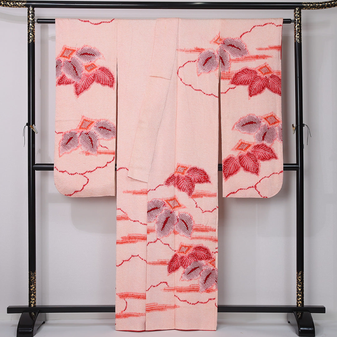 振袖 袷 身丈163cm 裄丈63cm 正絹 Bランク フォーマル 広衿 Lサイズ 花柄 ピンク系 RP 1215-06767