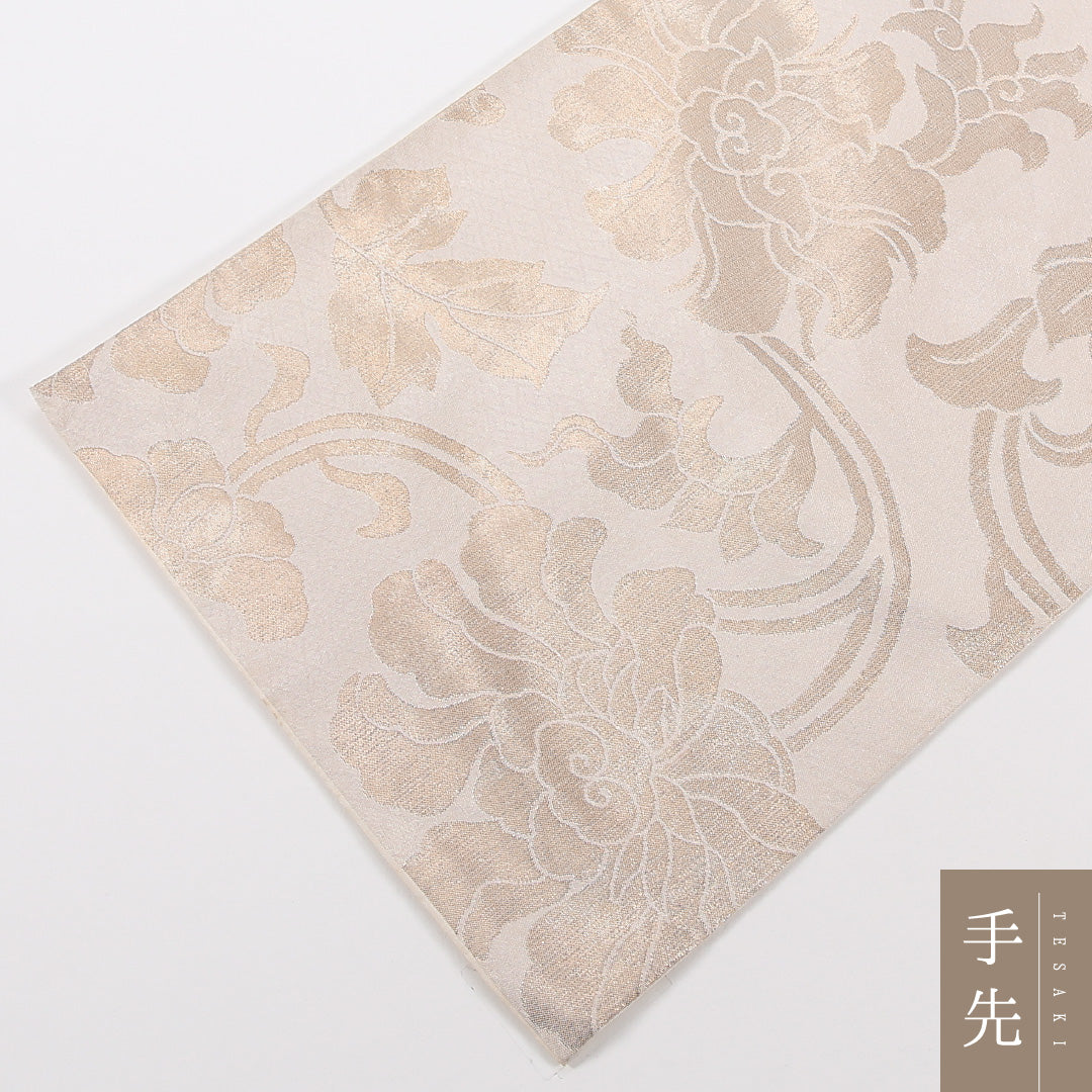 唐華 袋帯 帯丈432cm 正絹 六通 セミフォーマル クリーム系 ベージュ系 1243-02579