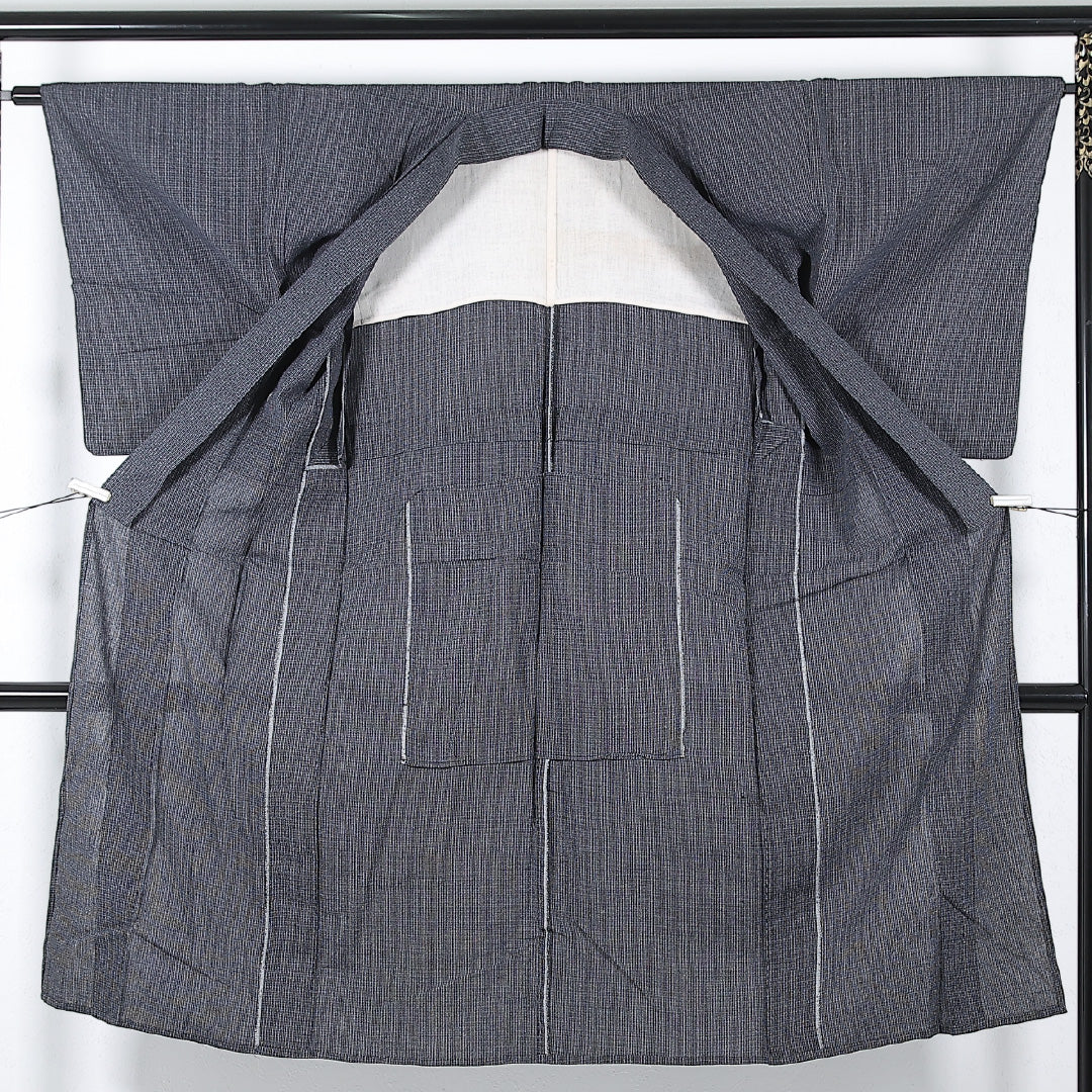 夏物 洗える着物 麻の男着物 身丈130cm 裄丈65cm 麻 Cランク カジュアル 棒衿 Mサイズ 居敷当て 肩当て 抽象柄 グレー系 RP 1224-17370