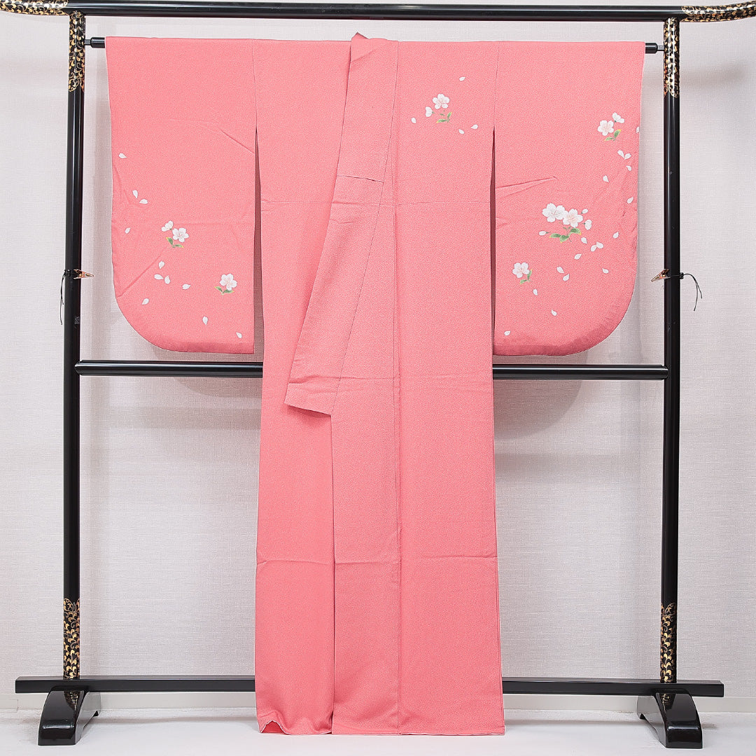 洗える着物 小振袖 袷 身丈163cm 裄丈66cm ポリエステル Aランク セミフォーマル 広衿 Lサイズ 桜 ピンク系 RP 1216-07036