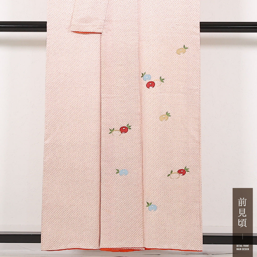 付下げ 袷 身丈156cm 裄丈63cm 正絹 Cランク インフォーマル 広衿 Sサイズ 刺繍 椿 鹿の子柄 ピンク系 RP 1218-17478