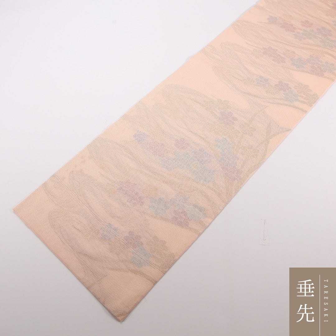 夏物 袋帯 帯丈430cm 正絹 六通 セミフォーマル 流水 紅葉 ピンク系 1243-02504