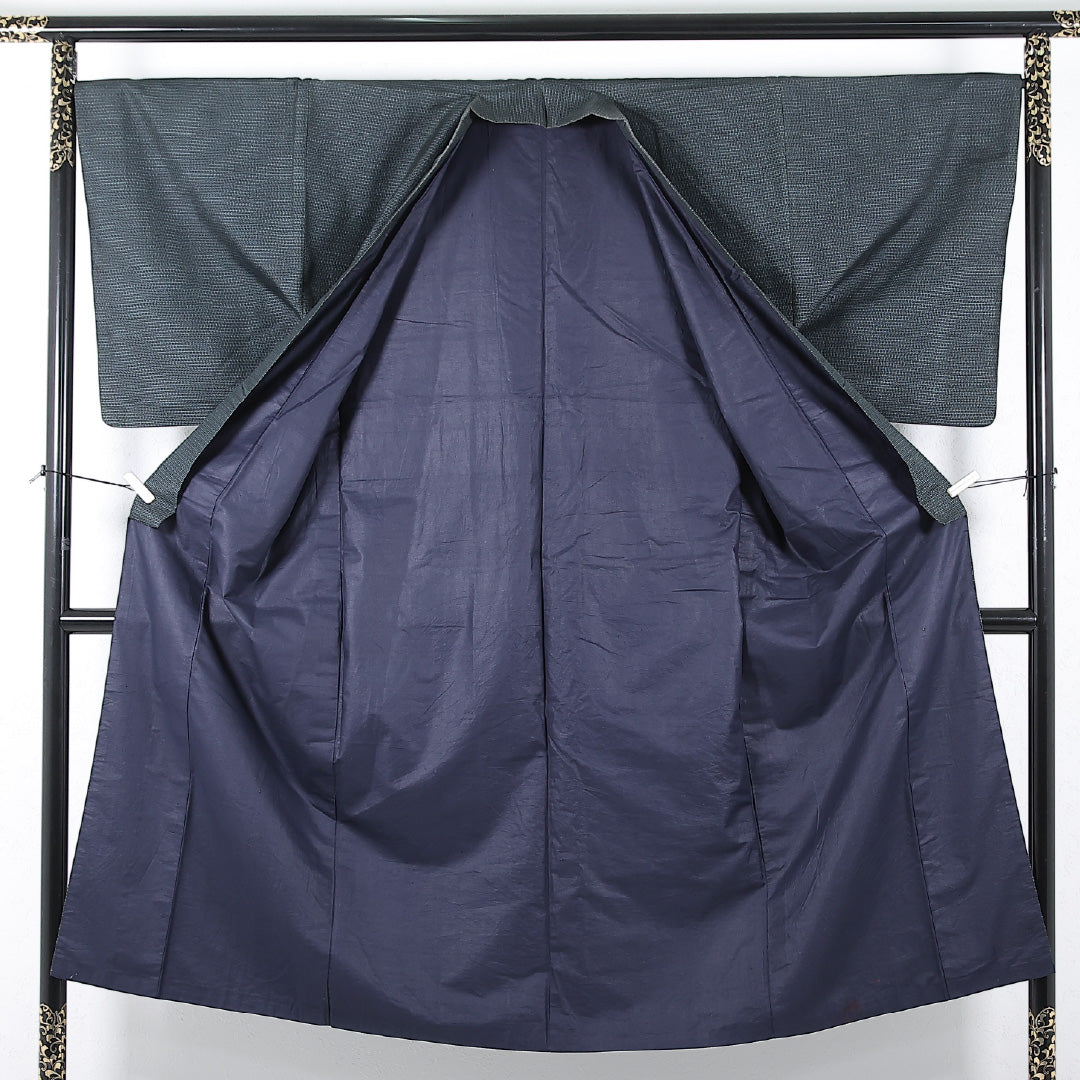 アンサンブル 男着物 (紬) 袷 身丈142cm 裄丈68cm 正絹 Cランク インフォーマル 棒衿 Mサイズ 抽象柄 緑系 RP 1224-17368