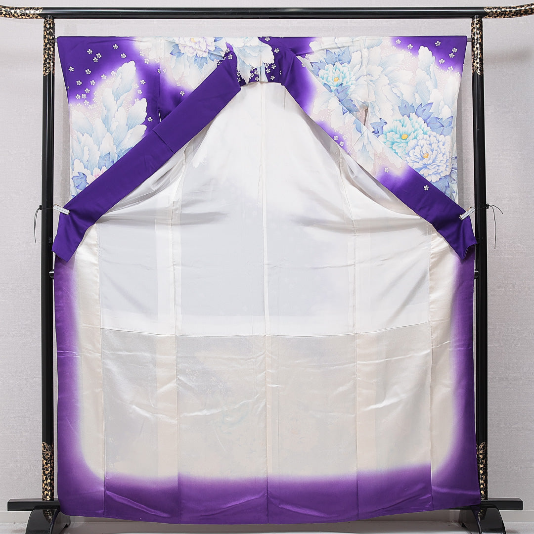 振袖 袷 身丈166cm 裄丈65cm 正絹 Cランク フォーマル 広衿 XLサイズ 牡丹 白系 LP 1215-06992
