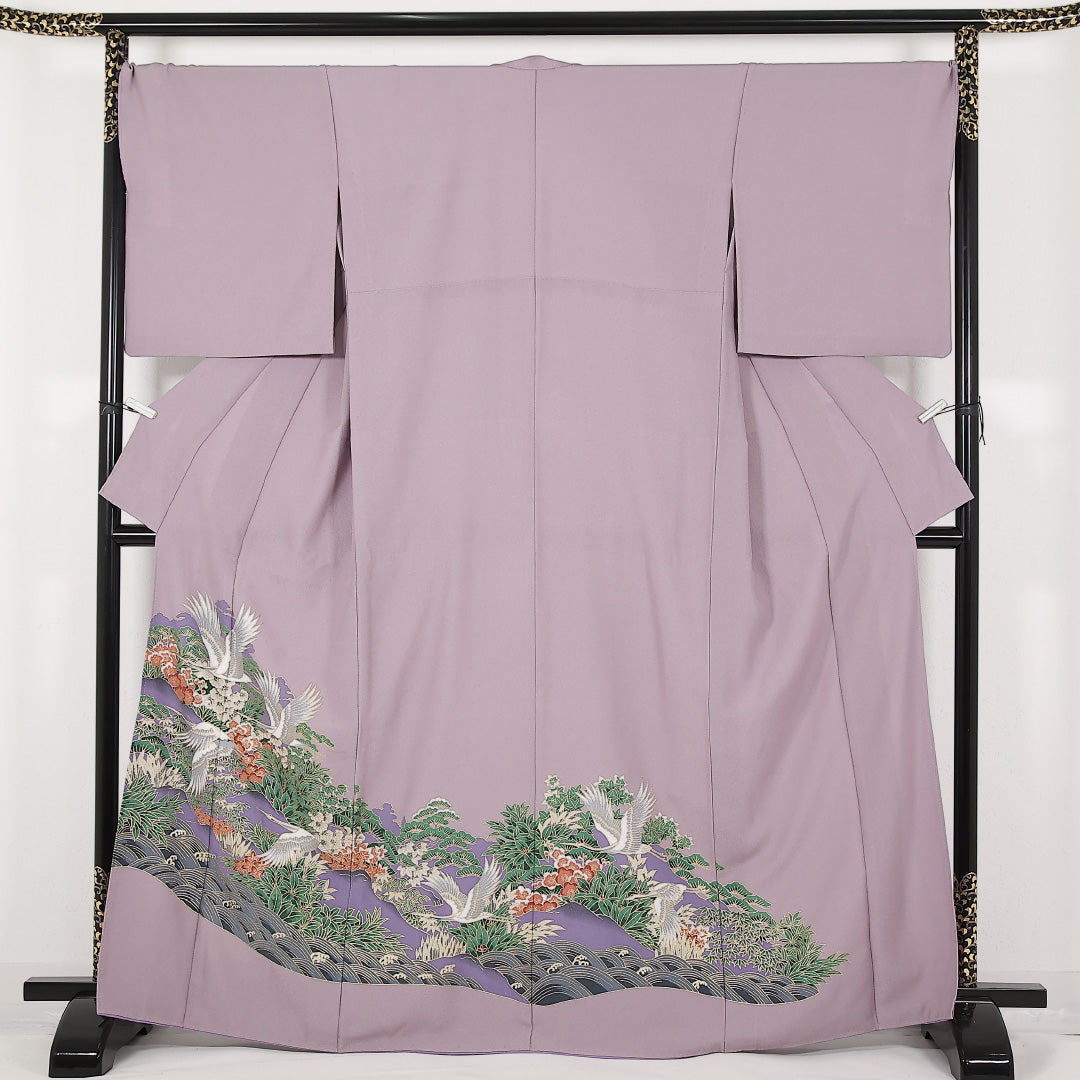 洗える着物 色留袖 胴抜き 身丈166cm 裄丈70cm ポリエステル Sランク セミフォーマル 広衿 XLサイズ 鶴 山水 ピンク系 RP 1214-17470