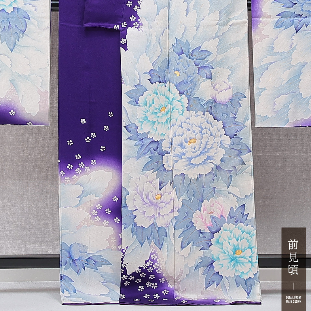 振袖 袷 身丈166cm 裄丈65cm 正絹 Cランク フォーマル 広衿 XLサイズ 牡丹 白系 LP 1215-06992