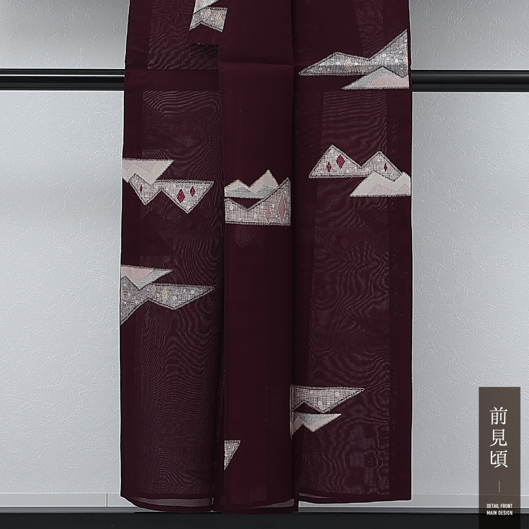 夏物 小紋 紗 身丈149cm 裄丈63cm 正絹 Sランク インフォーマル 広衿 Sサイズ 創作柄 紫系 RP 1221-17261