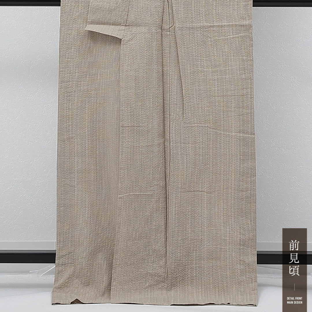 洗える着物 木綿の紬 単衣 身丈172cm 裄丈67cm 木綿 Sランク カジュアル 広衿 XLサイズ 抽象柄 クリーム系 RP 1223-17276