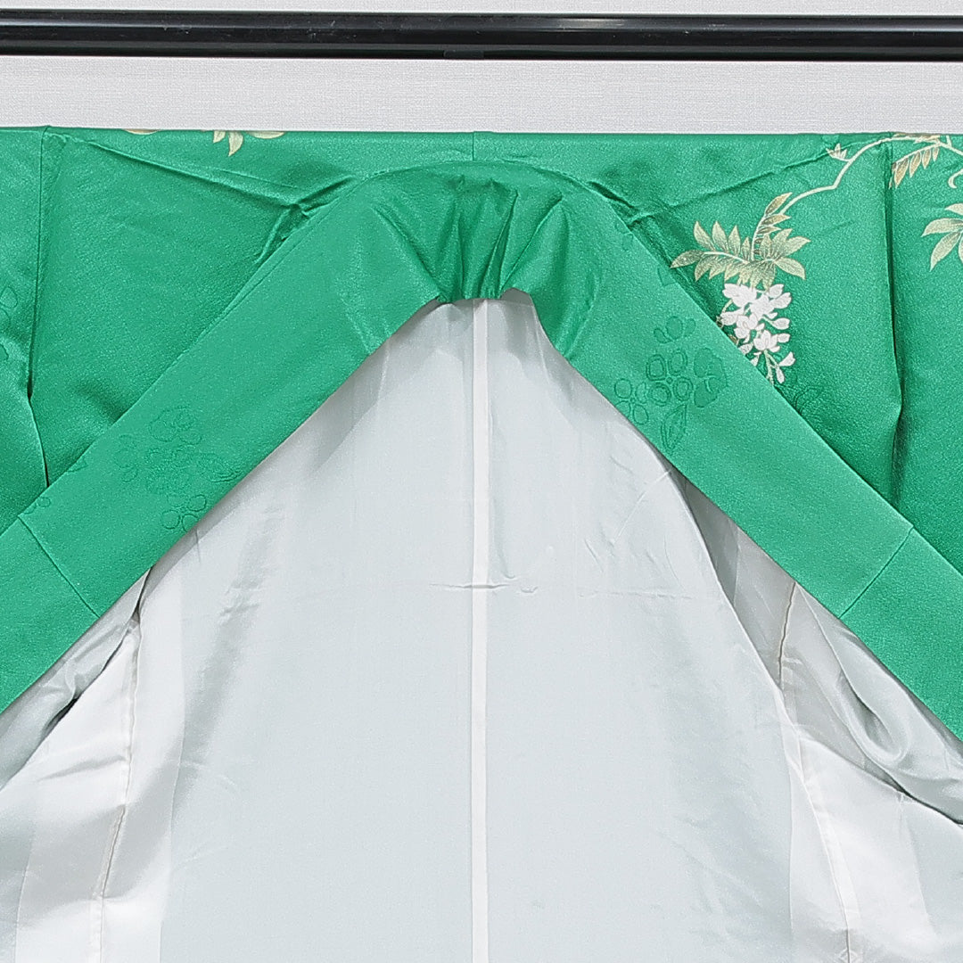 振袖 袷 身丈168cm 裄丈68cm 正絹 Sランク フォーマル 広衿 XLサイズ 金駒刺繍 椿 緑系 RP 1215-07014