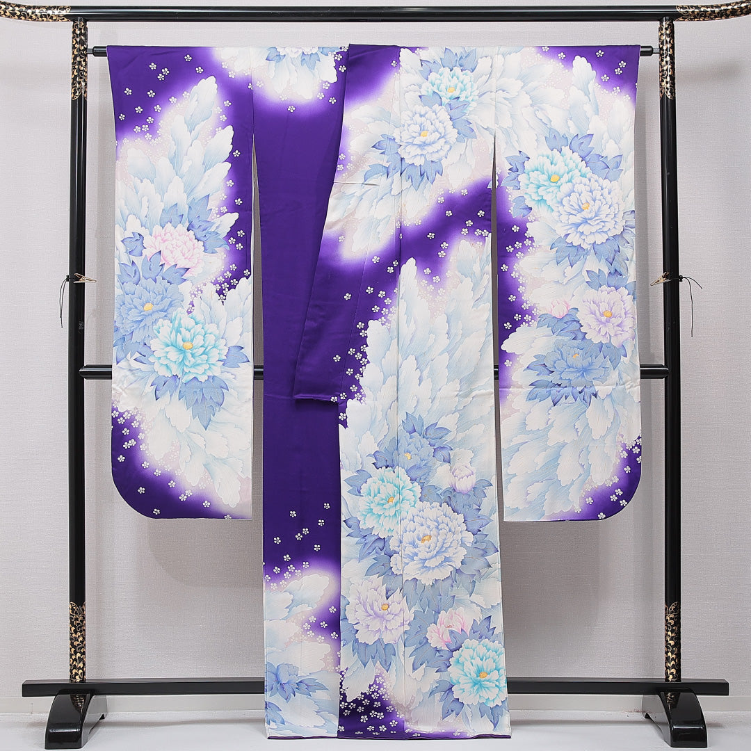 振袖 袷 身丈166cm 裄丈65cm 正絹 Cランク フォーマル 広衿 XLサイズ 牡丹 白系 LP 1215-06992