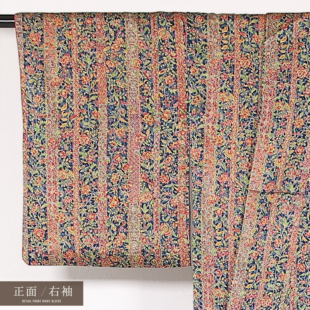 小紋 袷 身丈165cm 裄丈64cm 正絹 Sランク インフォーマル 広衿 XSサイズ 更紗 赤系 RP 1221-17504