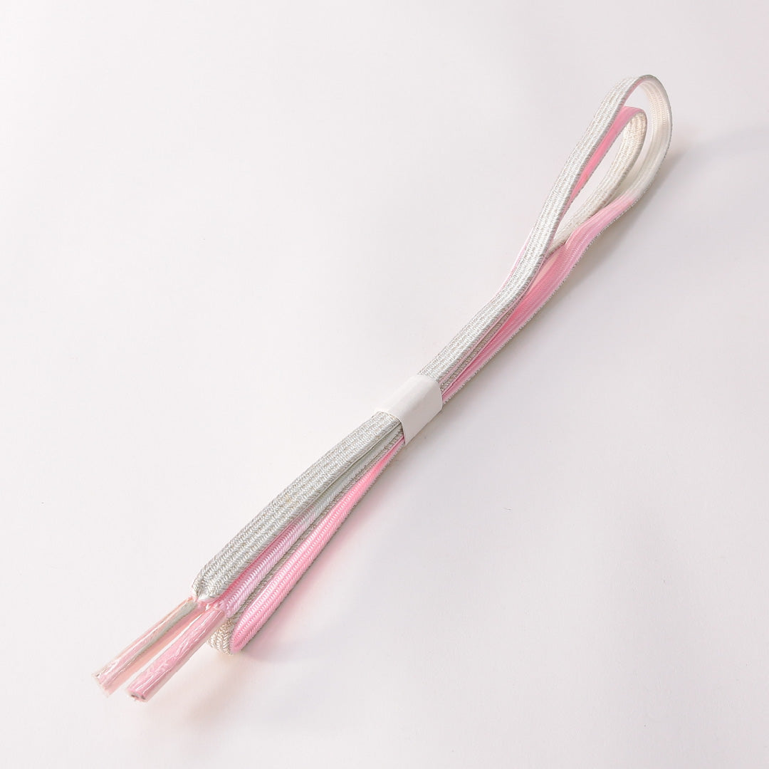 未使用品 礼装用 帯締め 平組紐 正絹 銀系 ピンク系 1251-01698