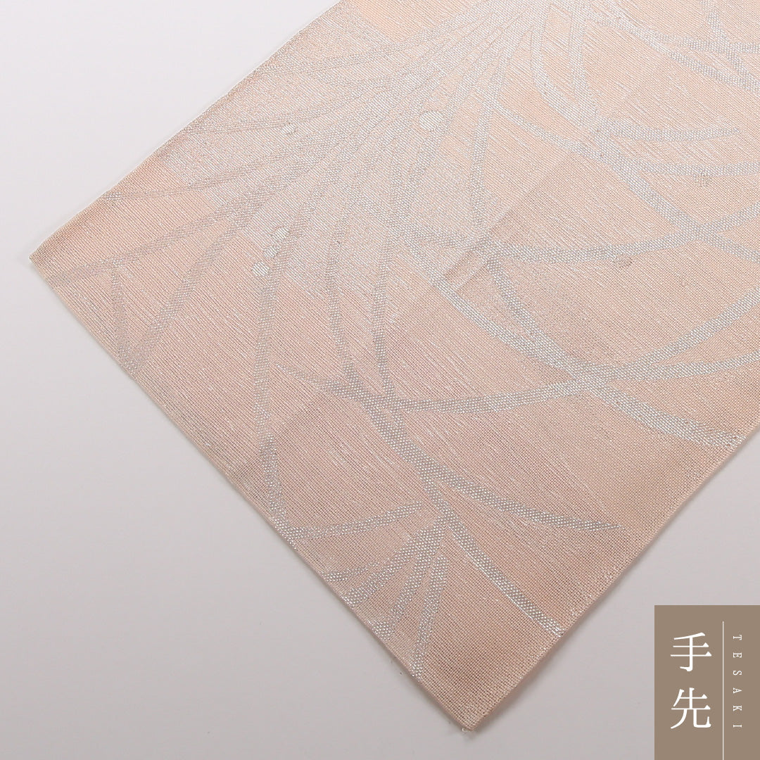 夏物 袋帯 帯丈424cm 正絹 六通 インフォーマル 植物柄 クリーム系 1243-02494