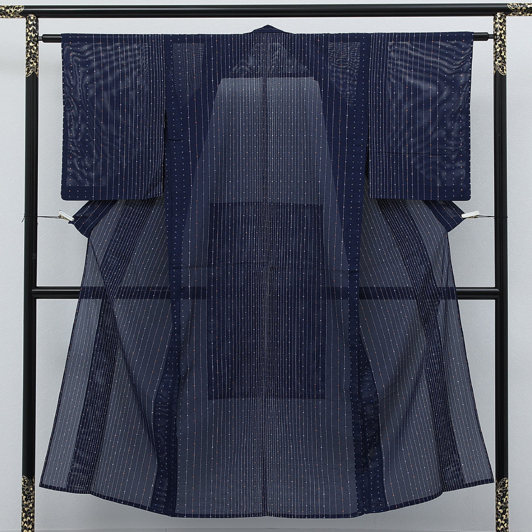 正絹・夏物 夏着物 小紋 絽　紺色 草花柄 身丈165cm 夏着物・夏帯特集 - 中古・リサイクル着物の糸千花 – ページ 2