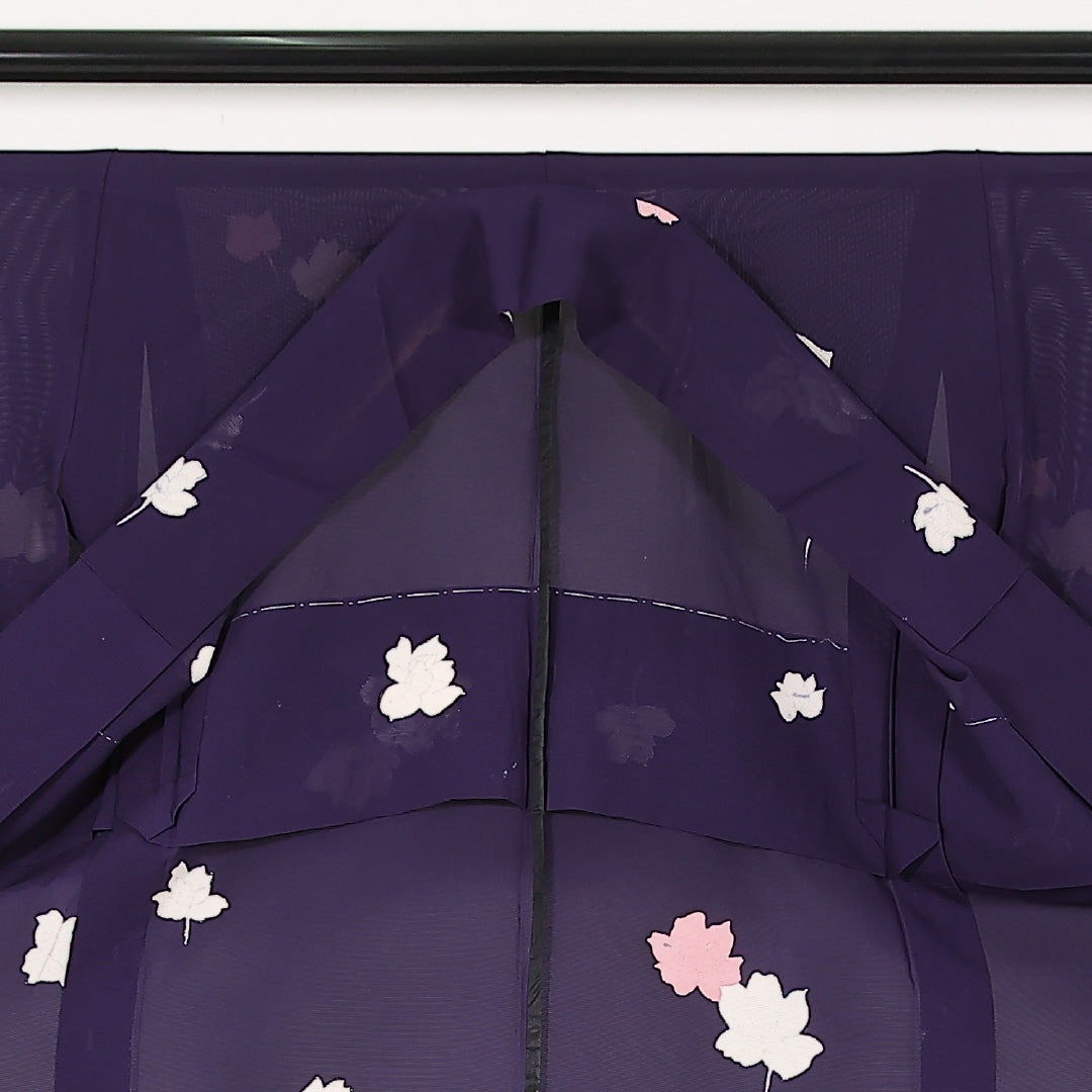 夏物 小紋 絽 身丈155cm 裄丈64cm 正絹 Aランク インフォーマル 広衿 Mサイズ 銀彩 薔薇 紫系 RP 1221-17476