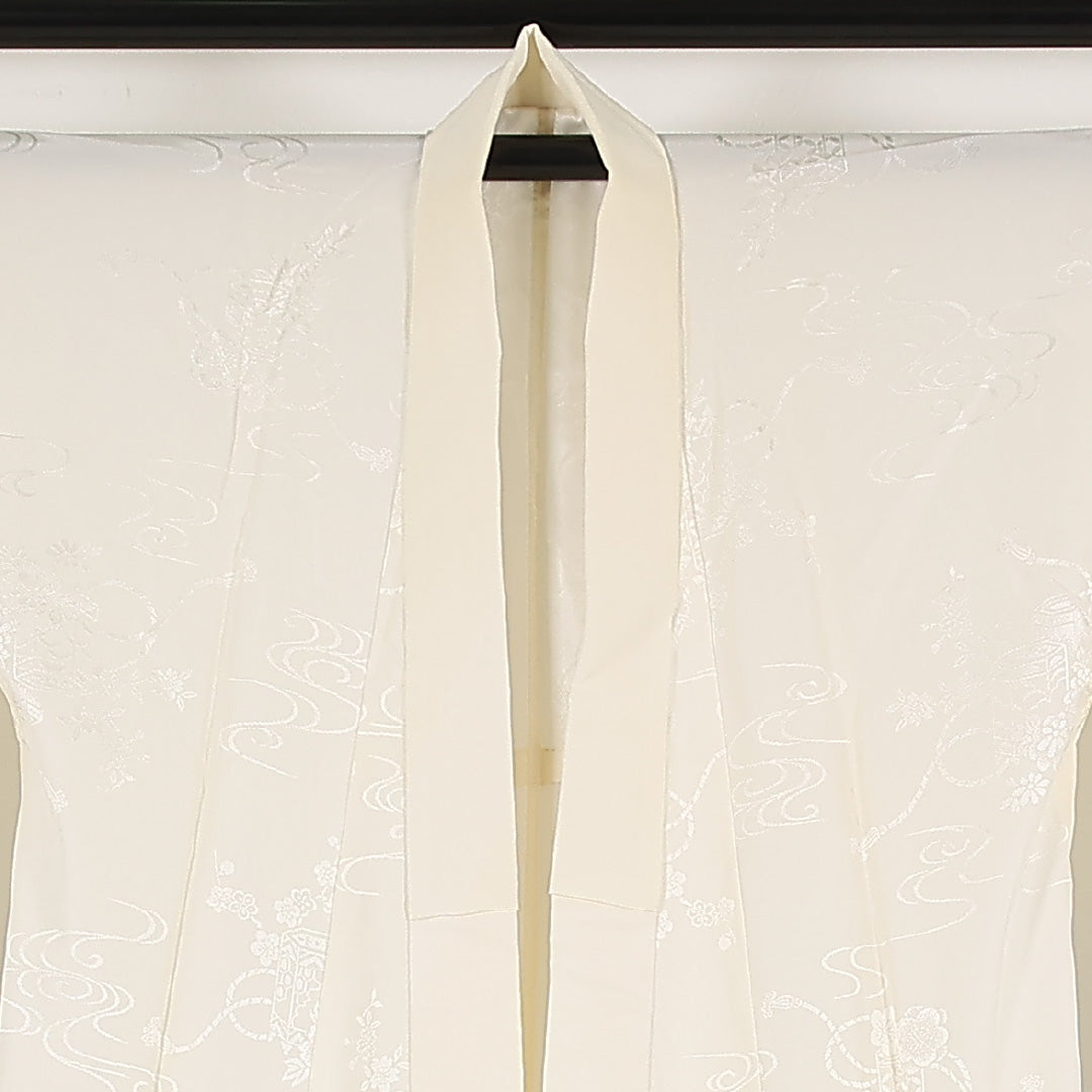 未使用品 長襦袢 無双袖 身丈138cm 裄丈68cm 正絹 Sランク FREEサイズ しつけ糸 古典柄 クリーム系 RP 1239-17405