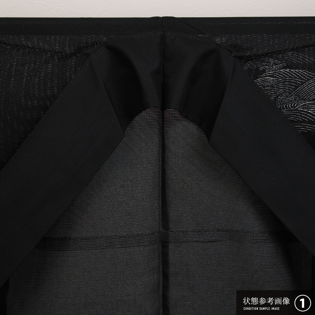 夏物 付下げ 絽 身丈159cm 裄丈64cm 正絹 Aランク インフォーマル 広衿 XLサイズ 光琳波 黒系 RP 1218-17304
