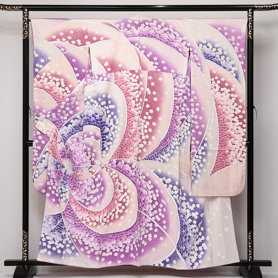 振袖 袷 身丈157cm 裄丈67cm 正絹 Aランク フォーマル 広衿 Mサイズ 梅 ピンク系 RP 1215-06869