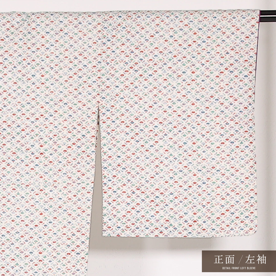 小紋 袷 身丈162cm 裄丈66cm 正絹 Sランク インフォーマル 広衿 XSサイズ 扇 白系 RP 1221-17515