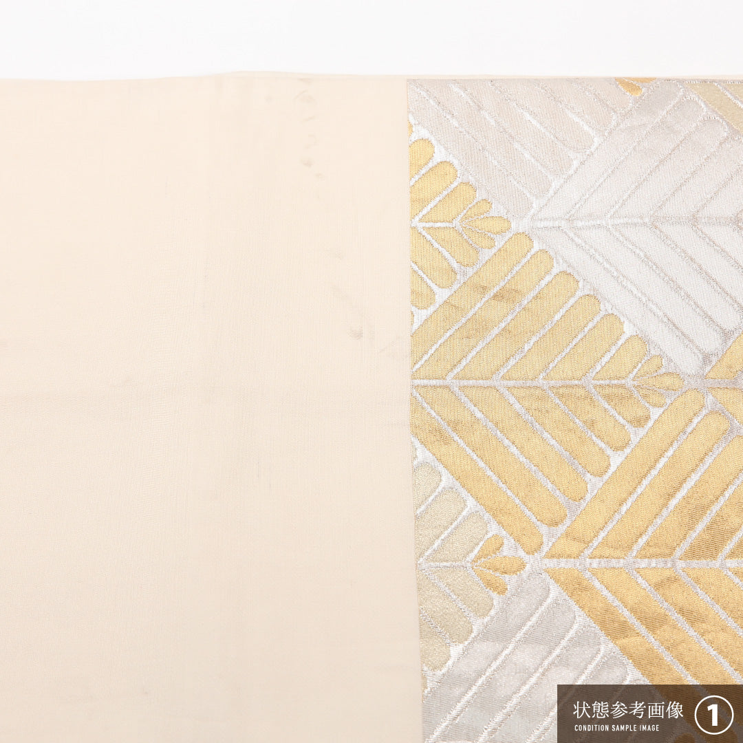 袋帯 帯丈412cm 正絹 六通 セミフォーマル 菱 金系 銀系 1243-02529