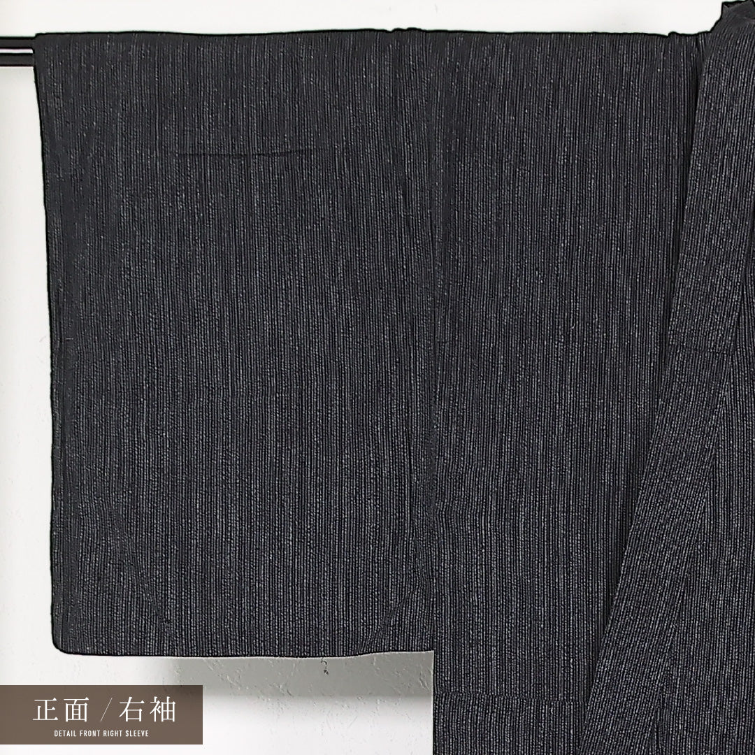 夏物 洗える着物 木綿の男着物 (紬) 身丈142cm 裄丈65cm 木綿 Aランク カジュアル 棒衿 XLサイズ 居敷当て 無地 黒系 RP 1224-17407