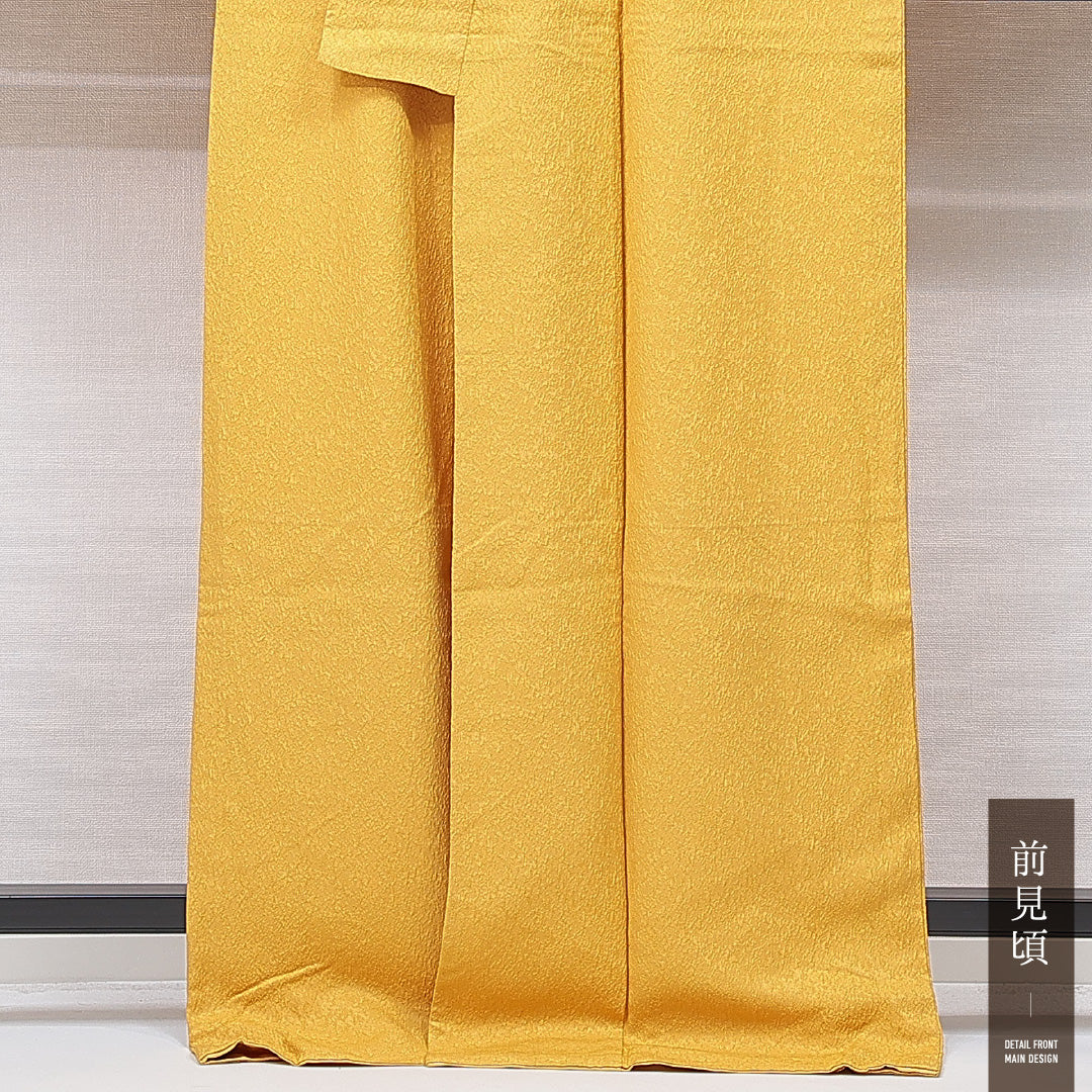 洗える着物 小振袖 袷 身丈169cm 裄丈66cm ポリエステル Sランク セミフォーマル 広衿 XLサイズ 刺繍 藤 笠松 黄系 RP 1216-07057
